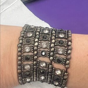 Beaded Crystal Wrap Bracelet - Black and Silver